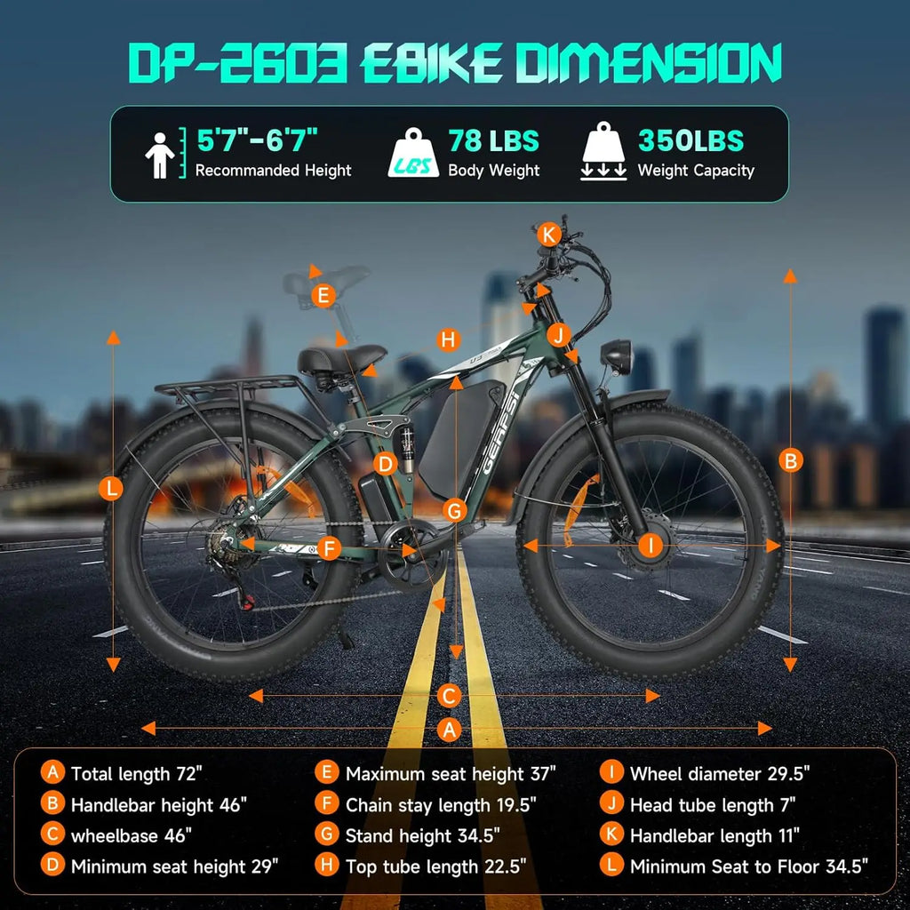 BAOLUJIE Peak 5000W 26" Electric Bike,52V 32AH Removable Battery 38MPH 7-Speed Adult EBike, Dual-Shock Absorption EBike Off-Road