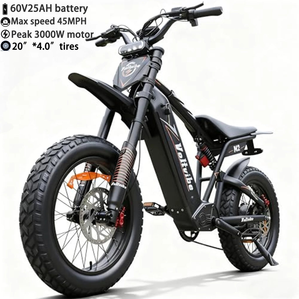 BAOLUJIE Electric Motorcycles,3000W Motor Bicycle,Max Speed 45MPH E-bike, 60V25AH Battery,20" Electric Dirt Bike ,Off Road Ebike