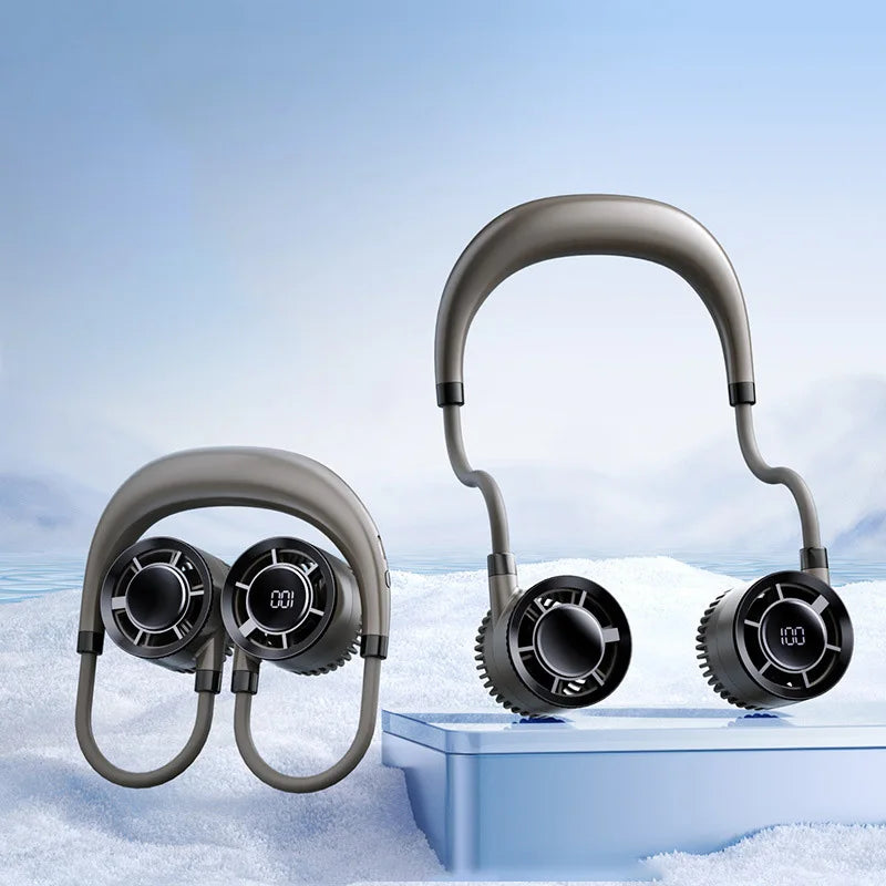 2025 Neck Hanging USB Small Fan Rechargeable Mini Portable Small Portable Light Sound High Wind Power