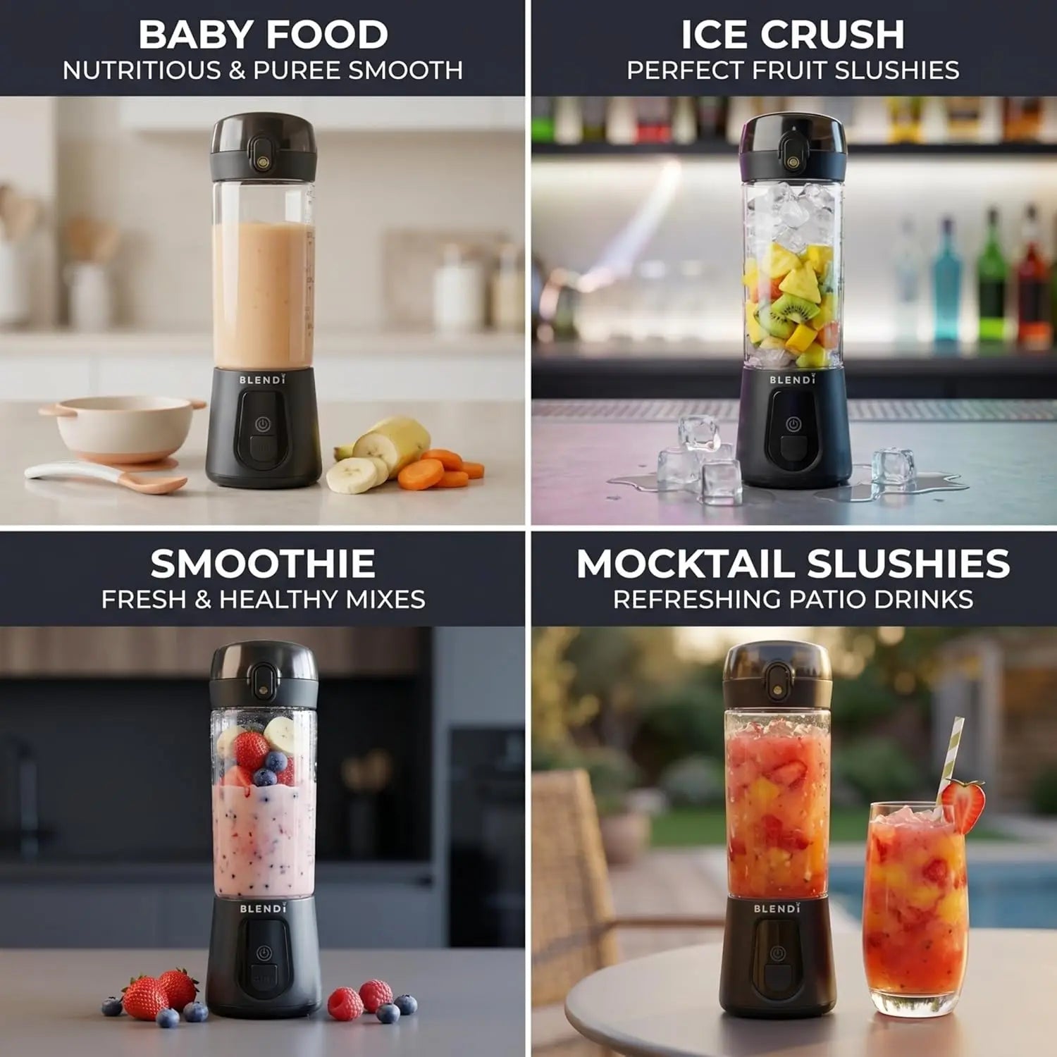 Portable Blender 17.5oz, Black – 120W Motor, USB-C Rechargeable, Cordless for Smoothies & Shakes, BPA-Free