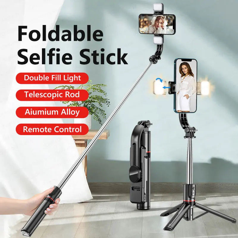 TOKQI L13d Selfie Stick Tripod with Fill Light Wireless Bluetooth, 45.66in Bracket, Portable Tripod for iPhone 17/16 Smartphones