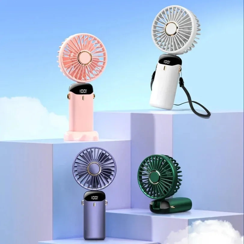 Mini Fan 5000mAh Handheld Foldable Portable Desk Outdoor Neck Hanging 5 Speed USB Rechargeable Fan Phone Stand Display Screen