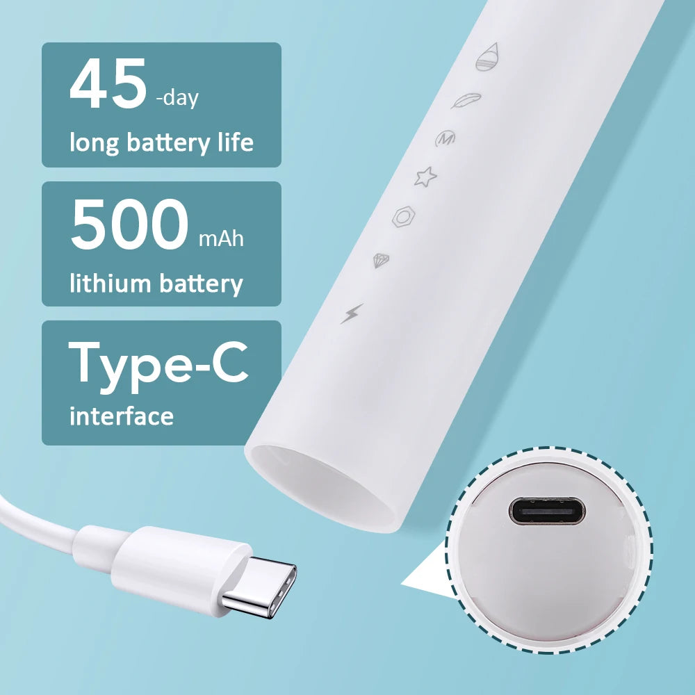 Electric Sonic Toothbrush Rechargeable 6 Mode Electronic Tooth Brushes with Replacement Heads Waterproof Tooth Cleaner for Adult