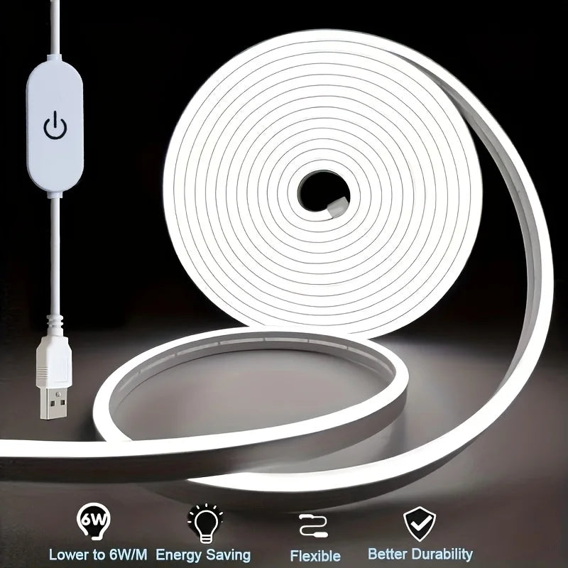 5V USB Touch Sensor LED Neon Strip Light Dimmable Flexible Silicone Tape Light Home Decor for Kitchen Living Room Bedroom Closet