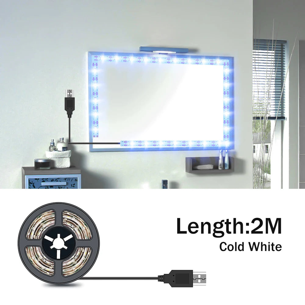 DC5V LED Makeup Mirror Light Strip USB Dressing Table Lamp LED Tape Room Decoration Bedroom Vanity Lights 0.5M 1M 2M 3M 4M 5M