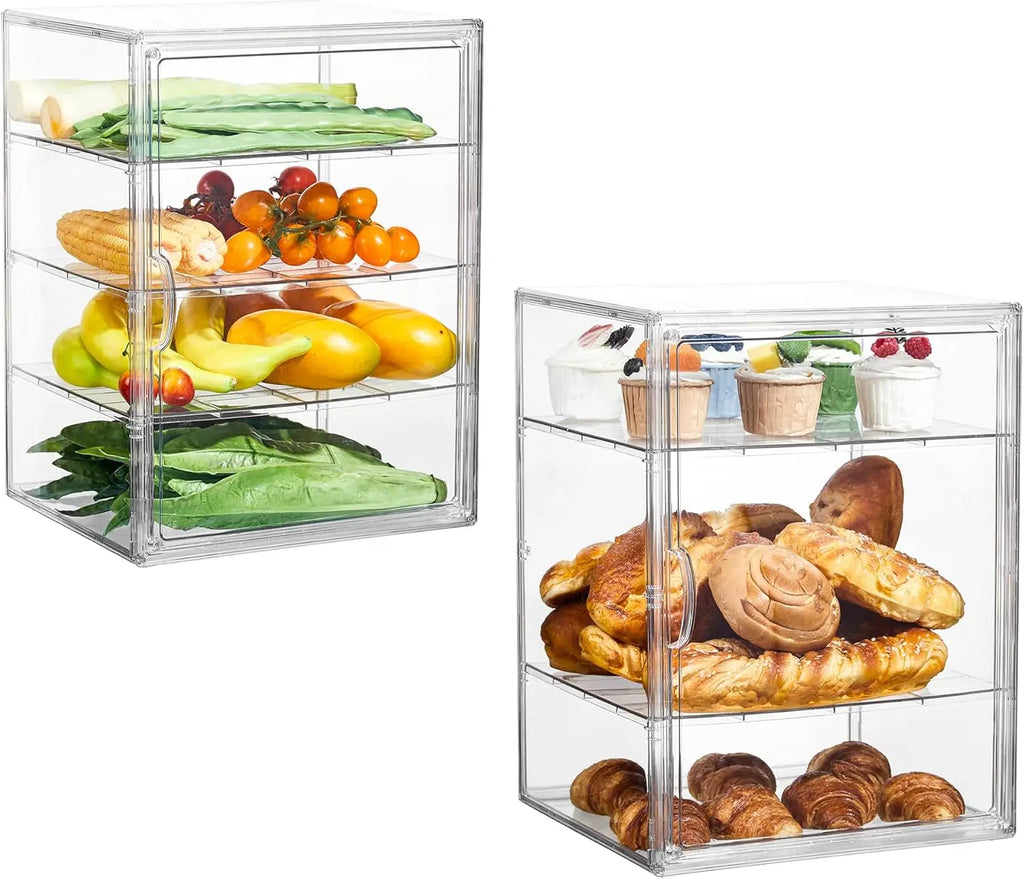 4-Layer Adjustable Clear Bread Box with Magnetic Door, 15.5x11.4x9.8in