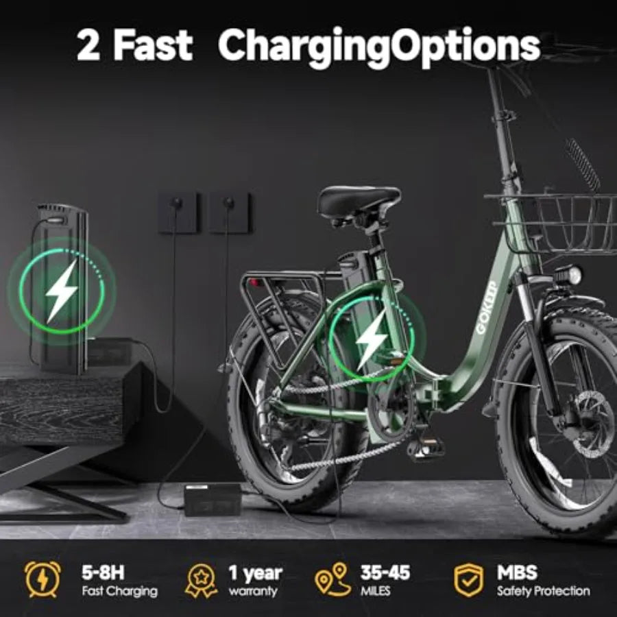 Electric Bike for Adults 20 Fat Tire 1300W Peak Motor 52V 13AH Removable Battery Max Range 35 Miles 28MPH Folding EBike with Sh
