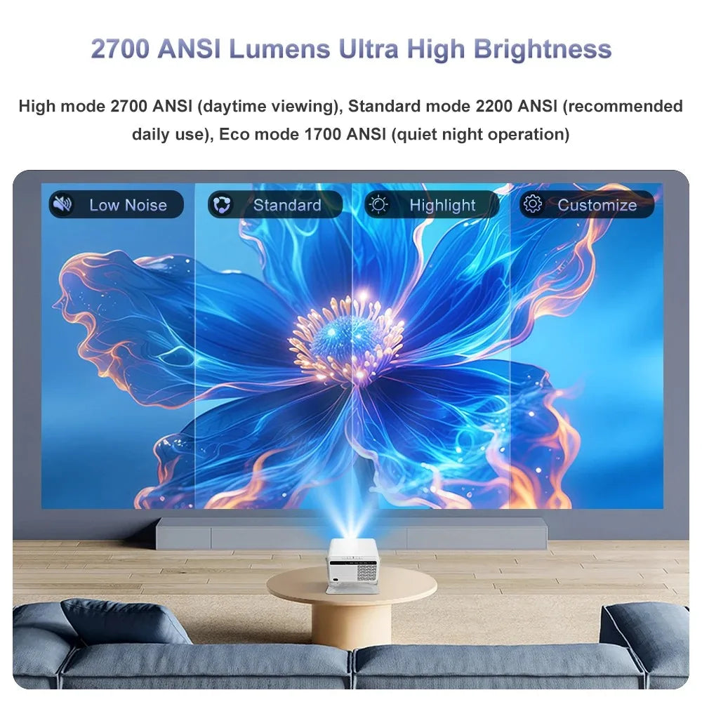 Flixtone Projector 2700 ANSI full hd 1080P D9W Mini Pro Android 14.0 4k Projectors for home Movie Theater Beam Video Smart tv