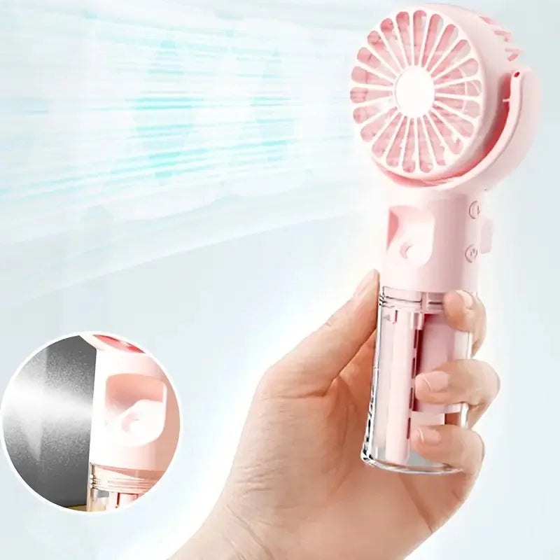 Portable hand-held spray fan with humidifier -4-speed adjustment, USB charging, suitable for desk or travel,