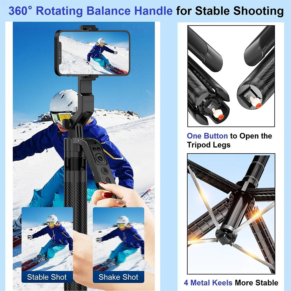 AI facial tracking Gimbal Stabilizer Selfie Stick Foldable Wireless four Tripod with Bluetooth Shutter Monopod for IOS Android