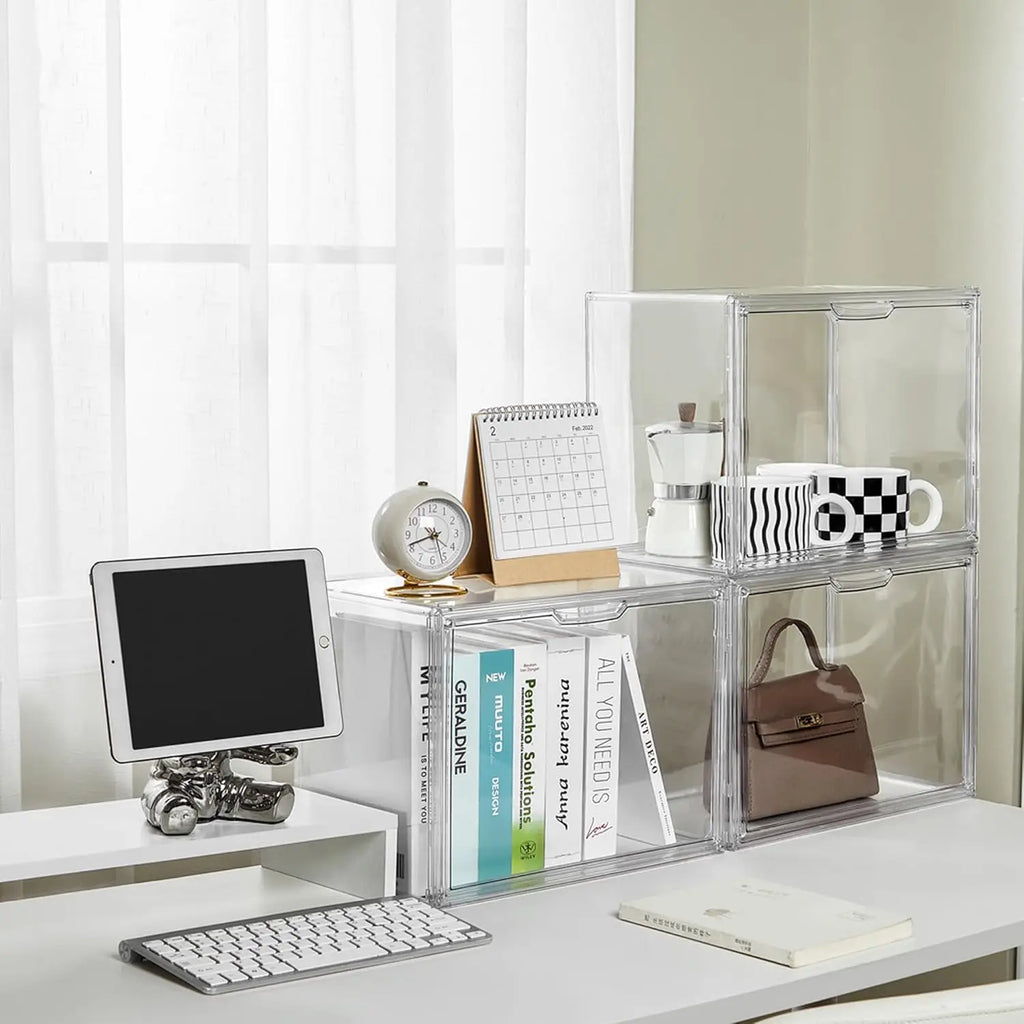 Clear Stackable Acrylic Display Case with Magnetic Lid for Collectibles and Cosmetics Storage (5 Pack, X-Large)