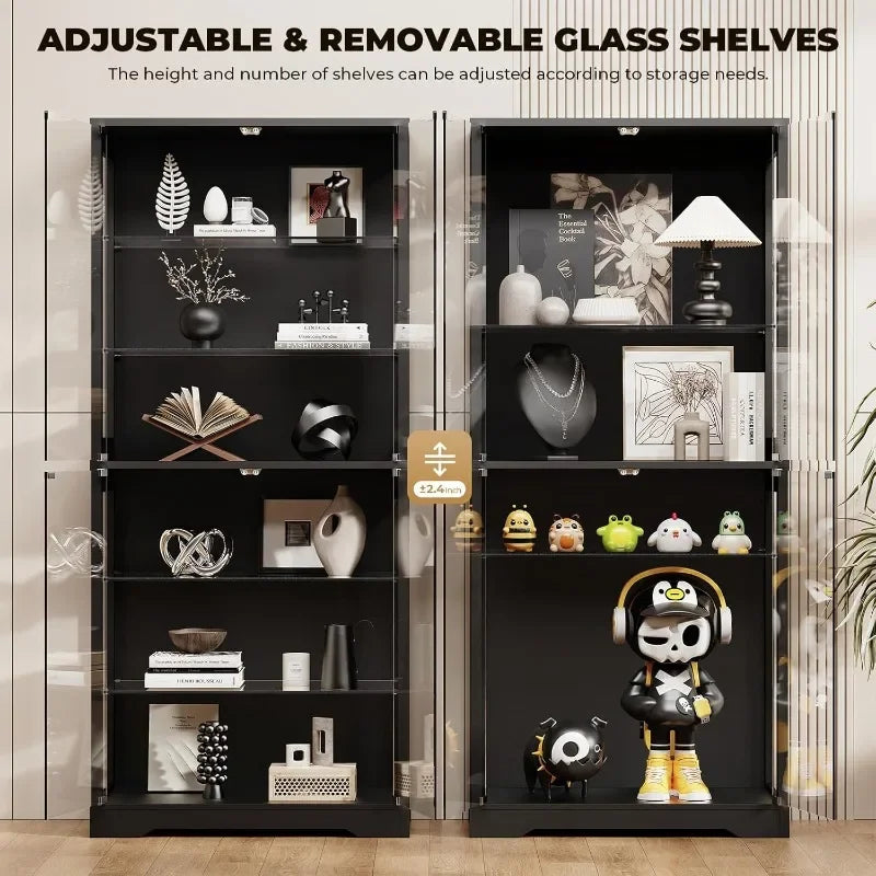 BROTTAR Display Cabinet with Glass Door, 6-Tier 71" Curio Cabinet with 3 Color Lights for Collectibles, Display Case