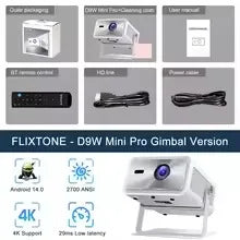Flixtone Projector 2700 ANSI full hd 1080P D9W Mini Pro Android 14.0 4k Projectors for home Movie Theater Beam Video Smart tv