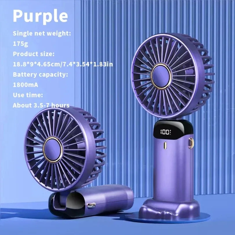 Mini Fan 5000mAh Handheld Foldable Portable Desk Outdoor Neck Hanging 5 Speed USB Rechargeable Fan Phone Stand Display Screen