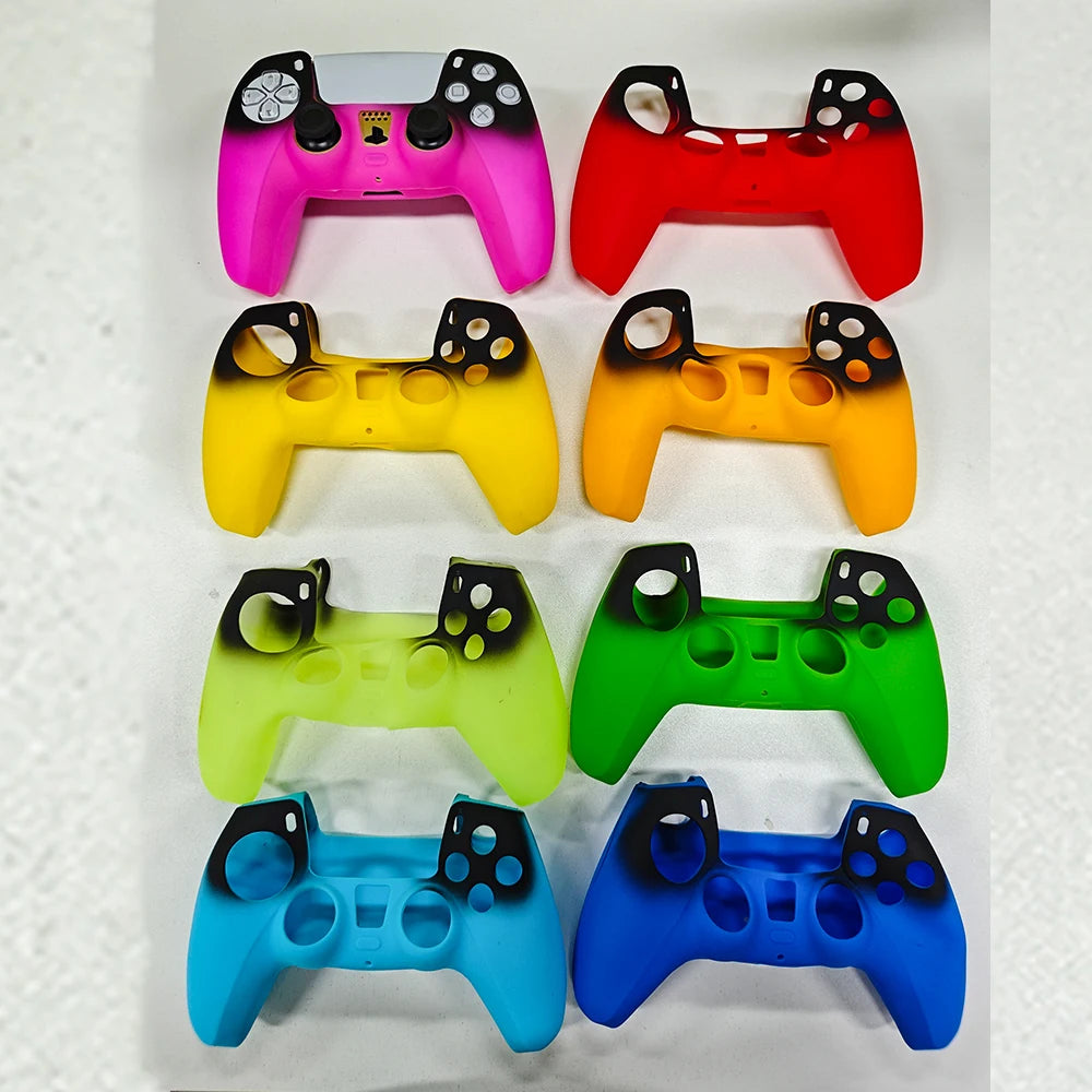 Controller Skin Shell for PS5 Controller Silicone Cover Case with Rubber Thumb Grip Gaps Touch Pad Sticker For PS5 Fit In Dock