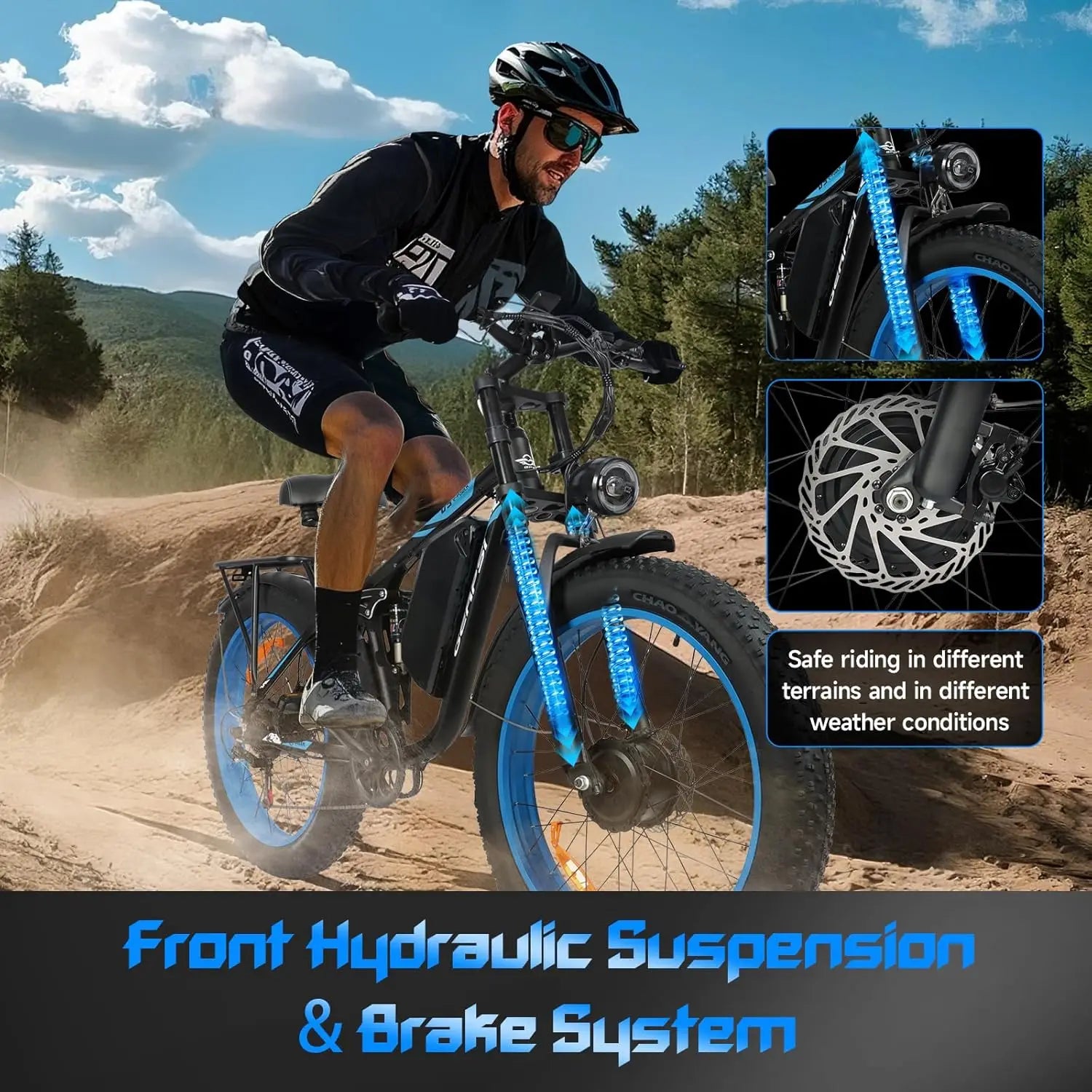 BAOLUJIE Electric Bike, 5000W Peak Dual Motor, 38 Mph Max Speed, Color LCD Display,Electric Bike 52V 32AH Removable Battery