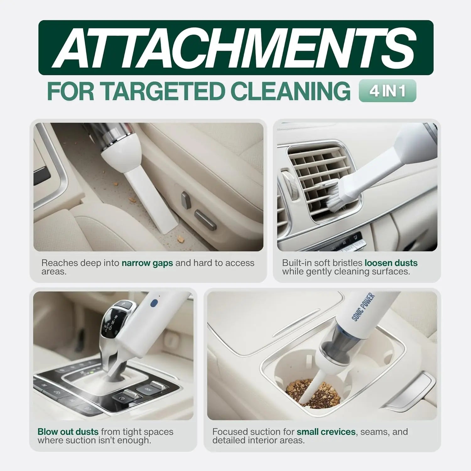 Portable Cordless Car Vacuum, 15000Pa High Suction Handheld Cleaner with 4 Attachments for Car Home Pet Office