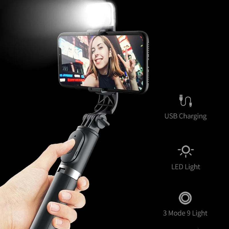 Wireless Bluetooth Selfie Stick Tripod Stand With LED Fill Light Foldable Tripod For iPhone Phone Live Streaming Remote Control