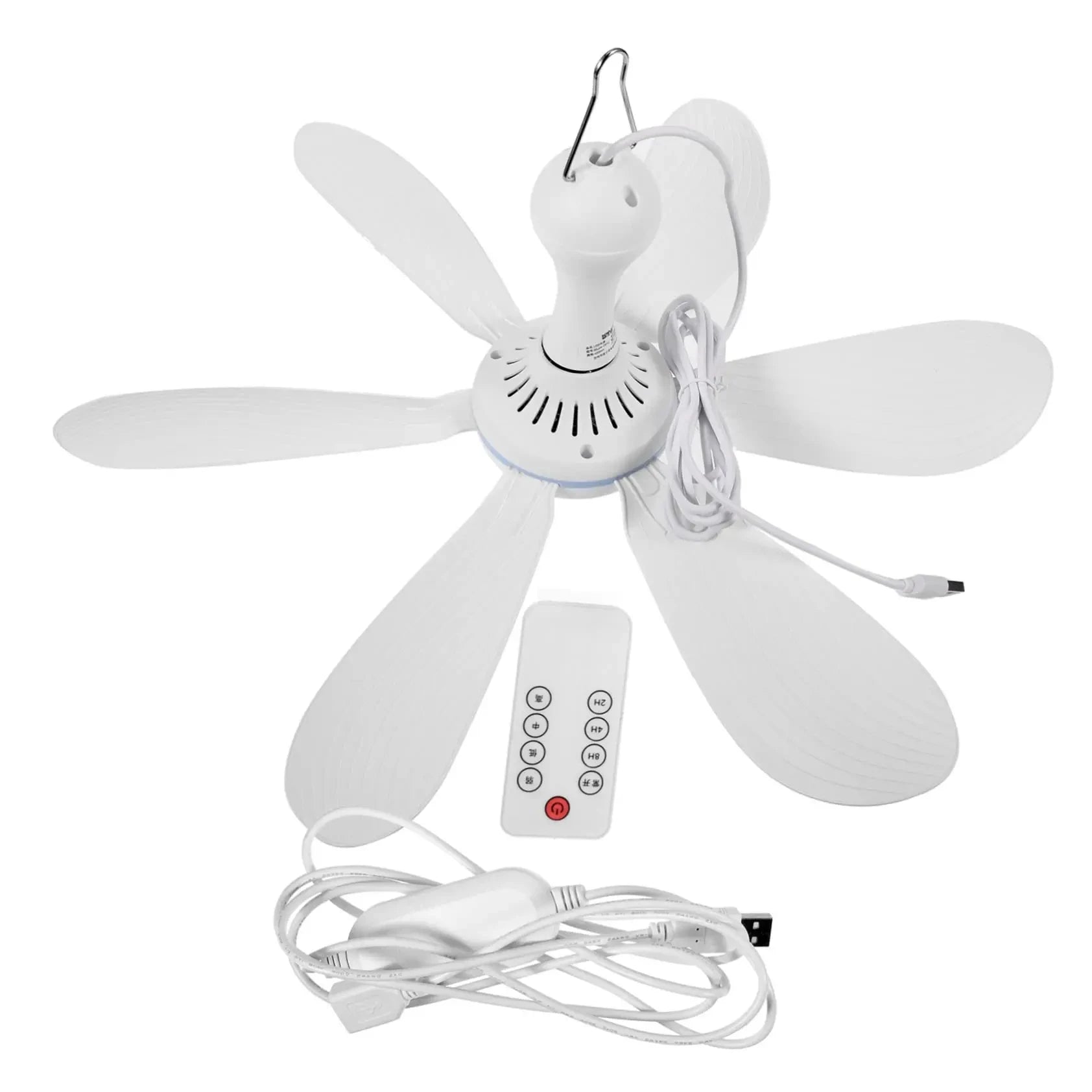 XIAOTREE USB Ceiling Fan DC 5V Air Circulator Fan 6 Detachable Blades Portable Hanging Ceiling Fans Camping Fan for RV & Home