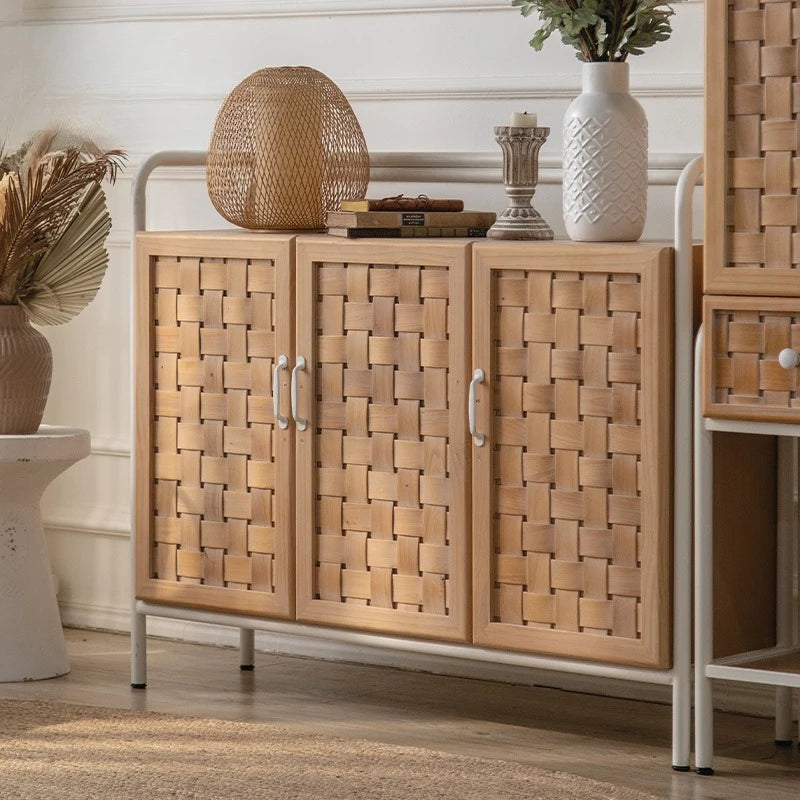 Log wind solid wood with door creative side cabinet, simple retro storage cabinet