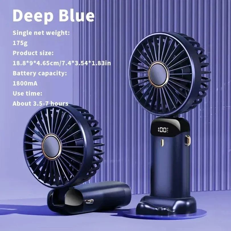Mini Fan 5000mAh Handheld Foldable Portable Desk Outdoor Neck Hanging 5 Speed USB Rechargeable Fan Phone Stand Display Screen
