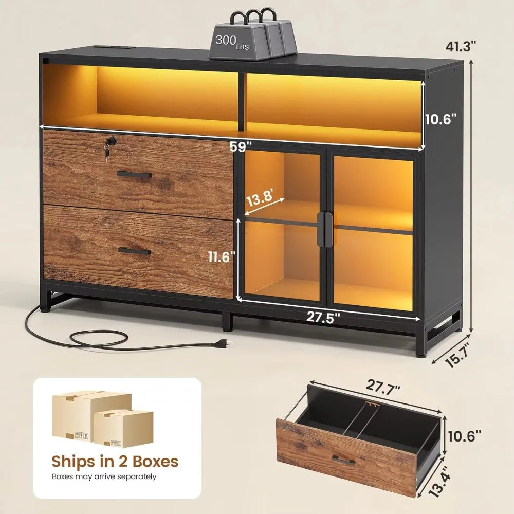 59" File Cabinet, 2 Drawers Filing Cabinets for Home Office fit Legal/Letter/A4 File, File Cabinet with Lock , Customized