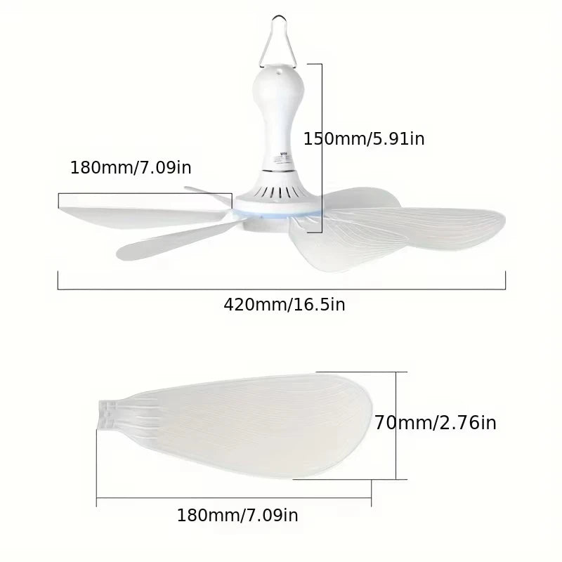 XIAOTREE USB Ceiling Fan DC 5V Air Circulator Fan 6 Detachable Blades Portable Hanging Ceiling Fans Camping Fan for RV & Home