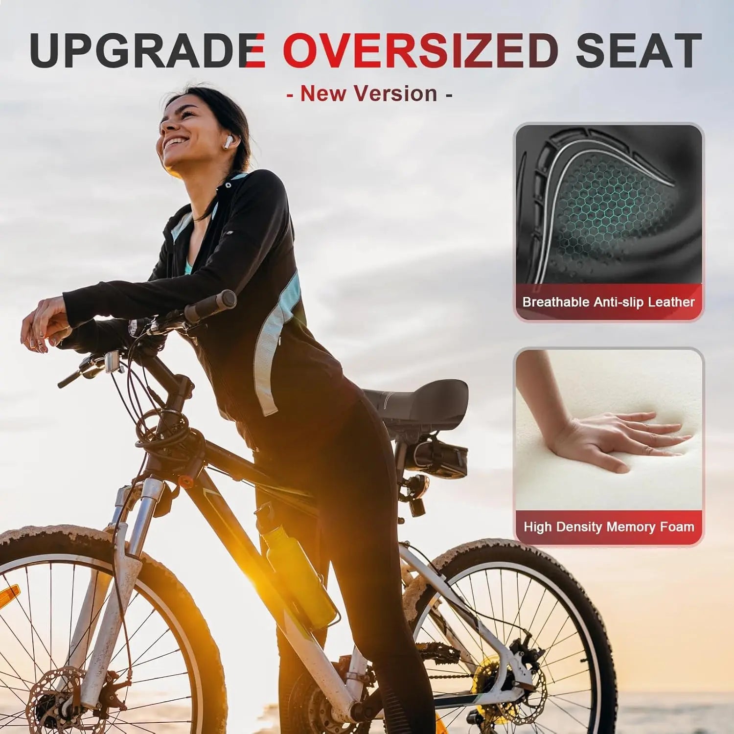 Oversized Bike Seat with Backrest, Universal Fit for Electric and Stationary Bikes, Comfortable for Men & Women