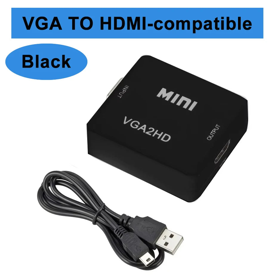 Mini VGA to HDMI-compatible Converter VGA2HDMI Video Box Audio Adapter HDTV 1080P For Notebook PC HD TV Projector TV Portable