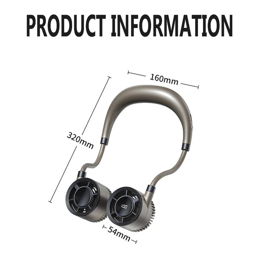 2025 Neck Hanging USB Small Fan Rechargeable Mini Portable Small Portable Light Sound High Wind Power