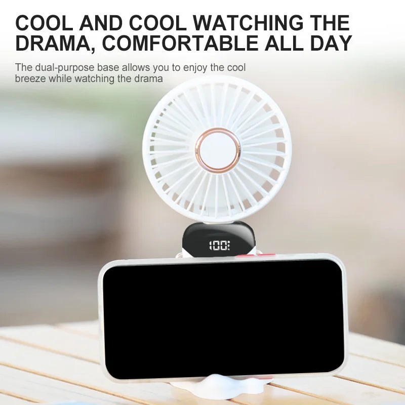 Handheld Mini Fan Wireless USB Rechargeable Portable Digital Display Phone Holder Fan 5 Speed Foldable Neck Hanging Small Fans
