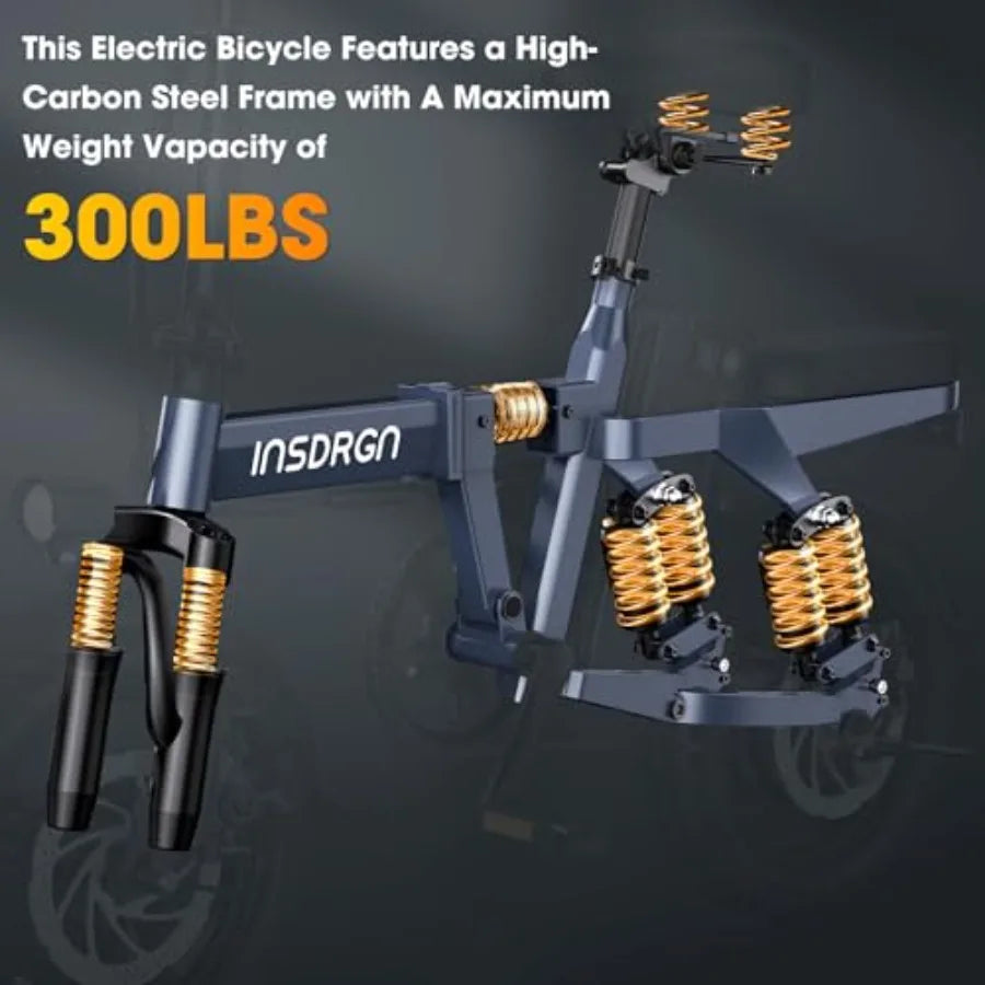 14 Folding Electric Bike for Adults with 1500W Peak Motor 20MPH Max Speed 48V 16Ah Removable Battery 35/62 Miles Max Range UL 2