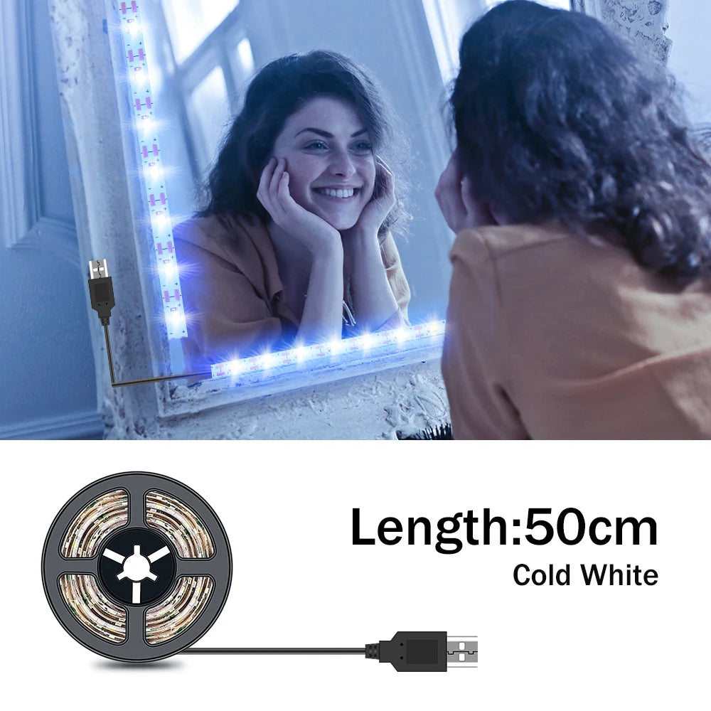 DC5V LED Makeup Mirror Light Strip USB Dressing Table Lamp LED Tape Room Decoration Bedroom Vanity Lights 0.5M 1M 2M 3M 4M 5M