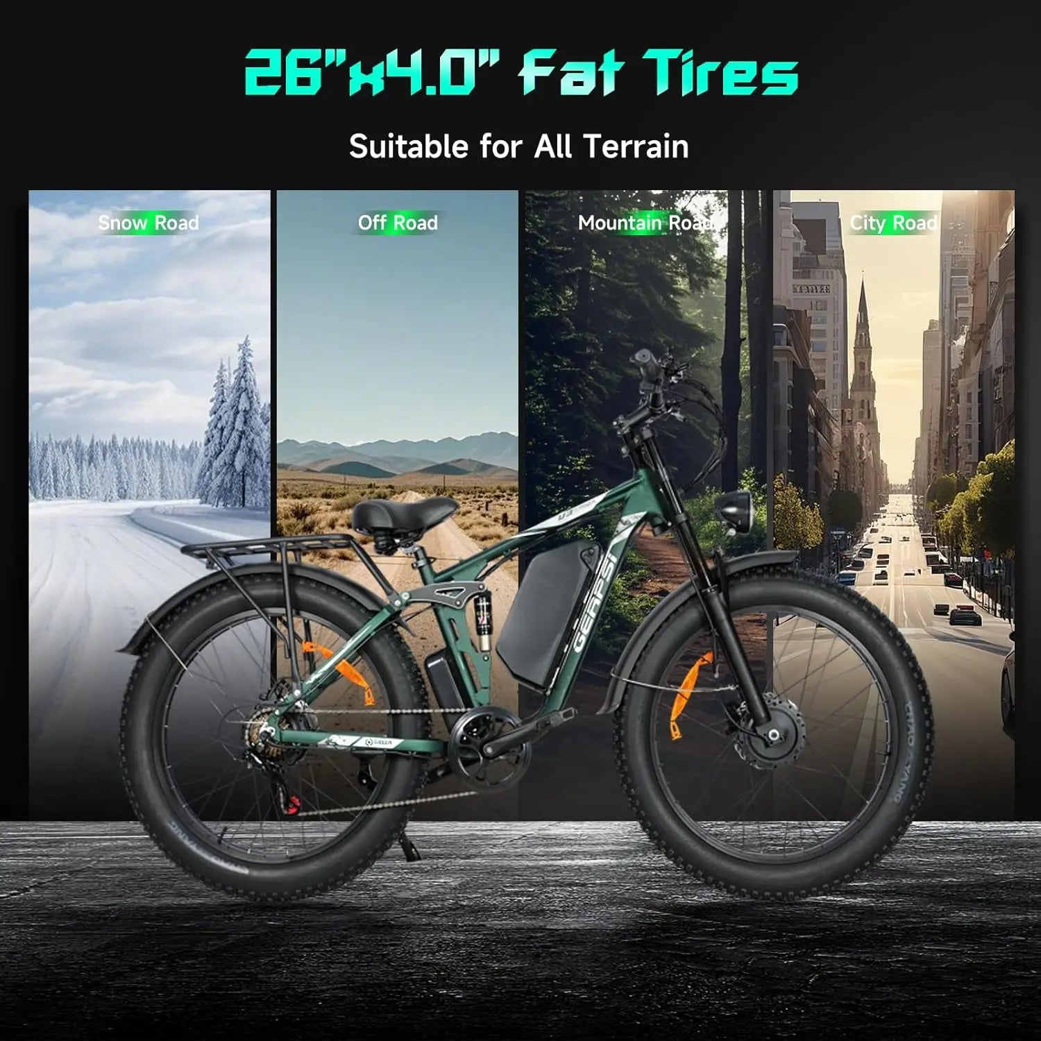 BAOLUJIE Peak 5000W 26" Electric Bike,52V 32AH Removable Battery 38MPH 7-Speed Adult EBike, Dual-Shock Absorption EBike Off-Road