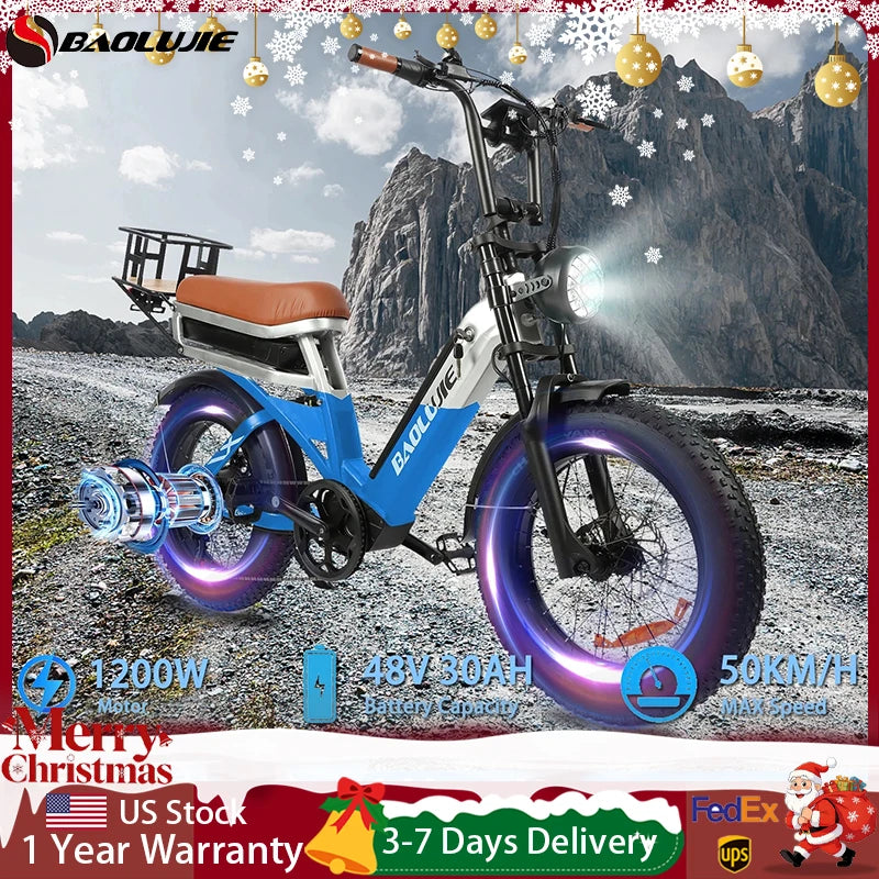 BAOLUJIE 2033 Electric Bike for Adults，1200W 48V 30AH Electric Bicycle，50KM/H Max Speed， Mountain E bike UL2849【1 Year Warranty】