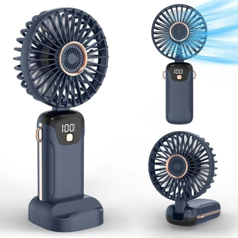 NEW Foldable Handheld Portable Fan Mini Foldable HandFan with USB Rechargeable Battery Desk Outdoor Neck Hanging 5 Speed Fan ﻿