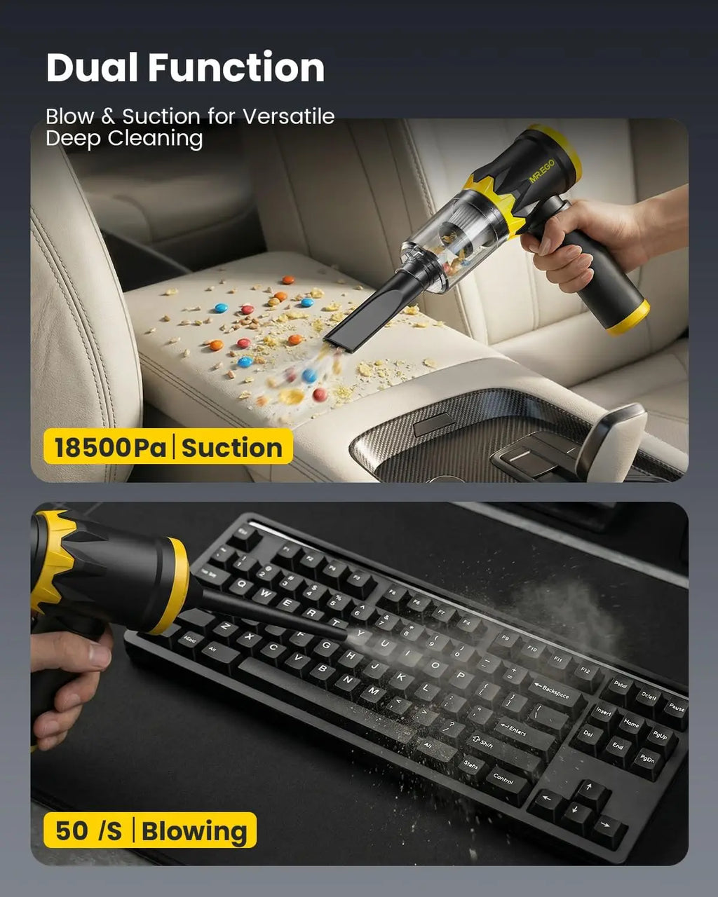 Portable Cordless Handheld Vacuum Cleaner, 18500Pa Suction, 4-in-1 Multi-Function for Car Home Desk Cleaning