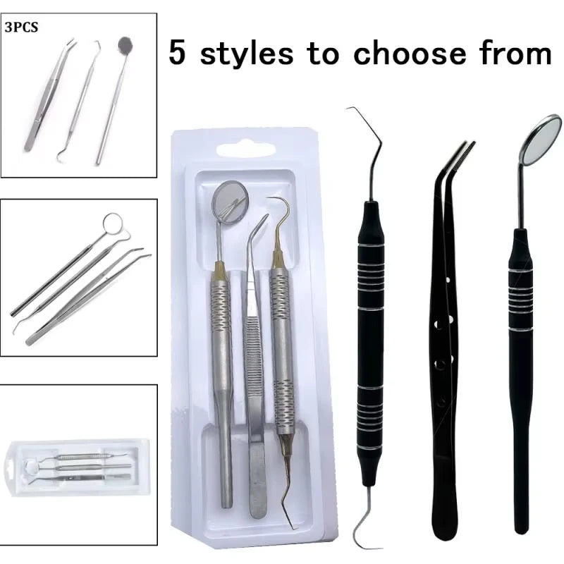 5pcs Dental Double Ended Mouth Mirror Probe Tweezers Tool Dentist Teeth Whitening Cleaning Kit