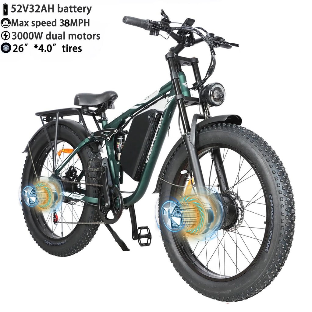 BAOLUJIE Peak 3000W/5000W Dual Motor Electric Bicycle  E-Bike for Adults，Electric Motorcycle 48V/52V Battery，Max Speed 38 MPH
