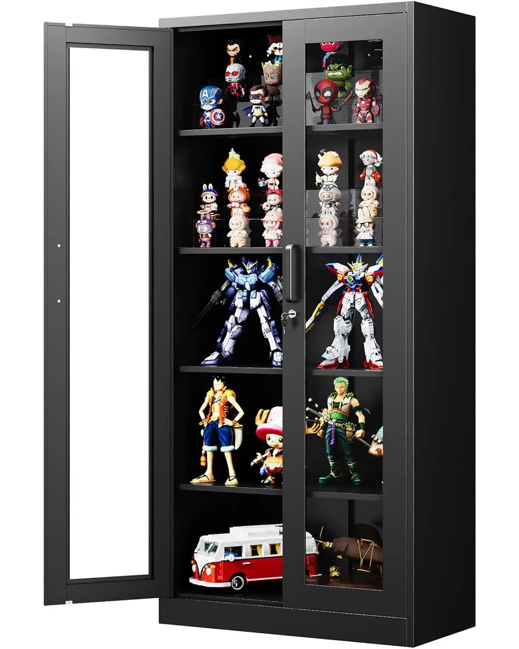 71in Metal Display Cabinet Glass Doors 4 Adjustable Shelves Lock Home Office Custom