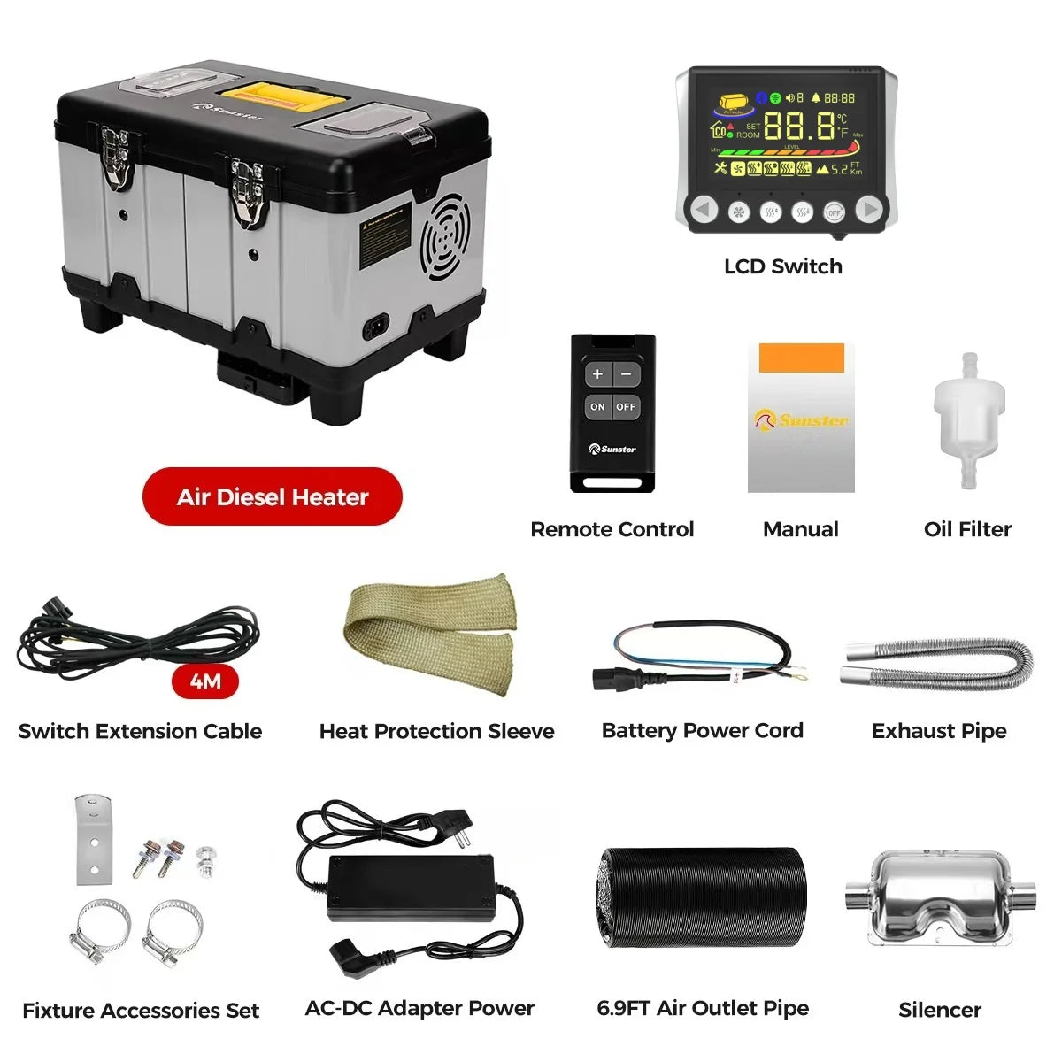 8KW Parking Heater 12V/24V/110-240V Toolbox TB10 Diesel Air Heater LCD & Bluetooth With Altitude Mode For Cars RV Camper tent