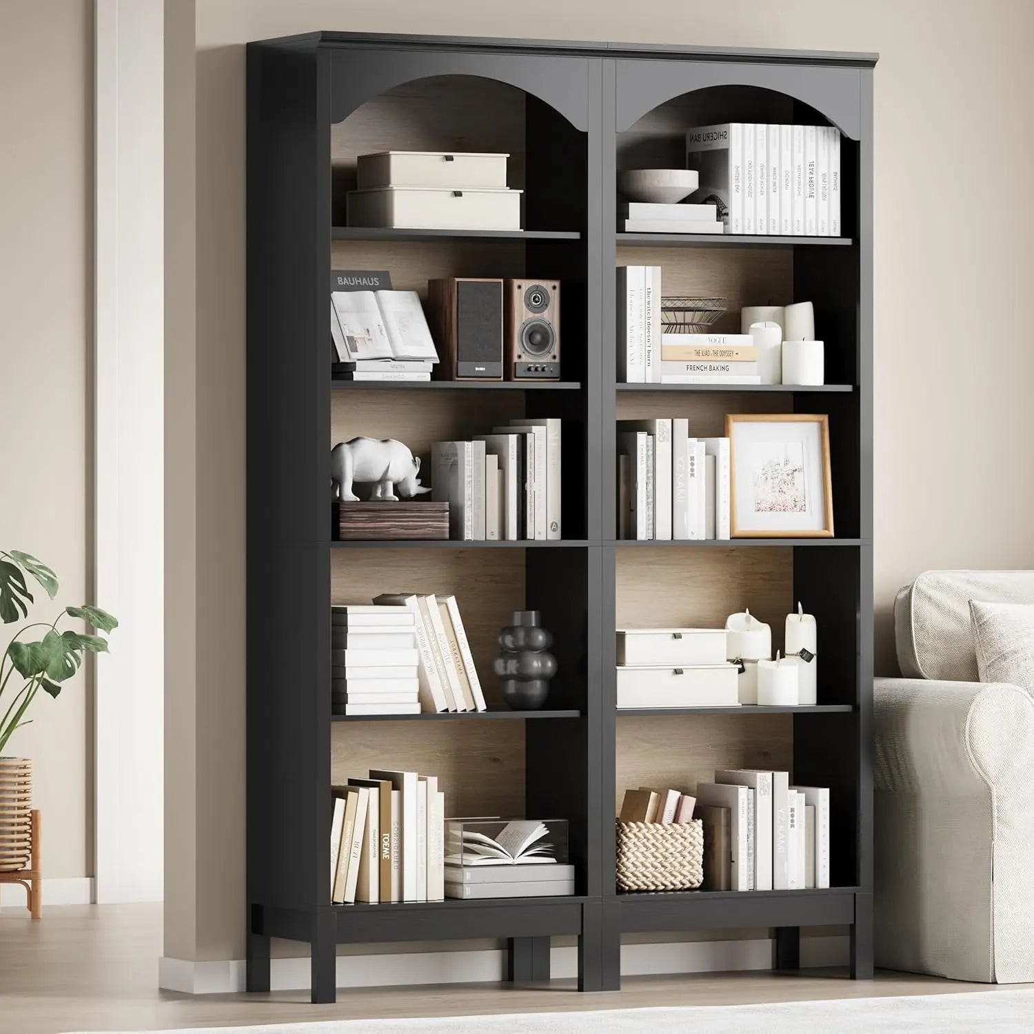 Arched Bookshelf with 5 Tier Open Shelves, 71" Tall Wood Bookcase with Adjustable Shelves, 24" Wide Floor Standing, Customized