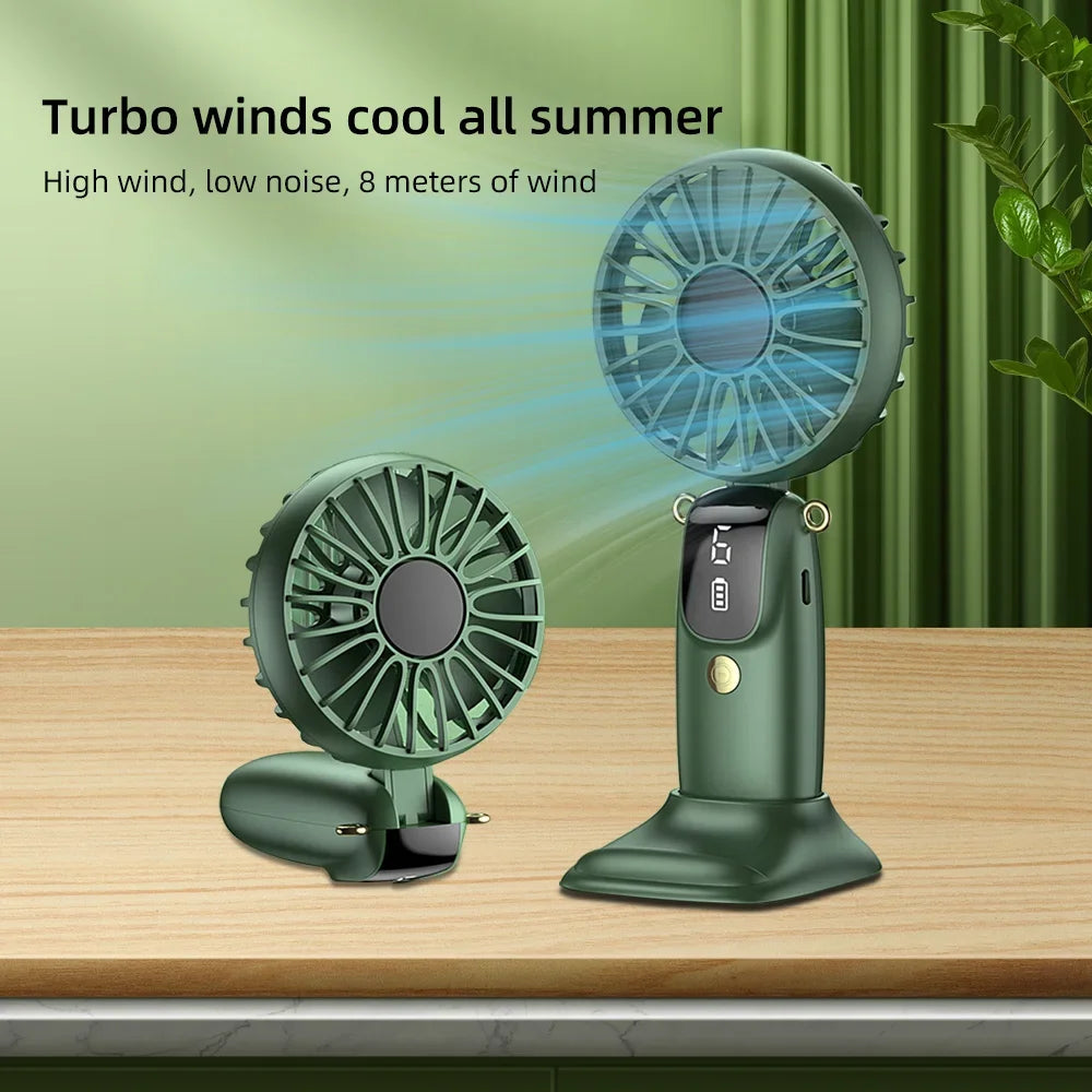 Handheld Mini Fan with 6 Speed Settings, USB Rechargeable, Foldable Design, Phone Stand & Neck Hanging, Portable for Desk/Outdoo