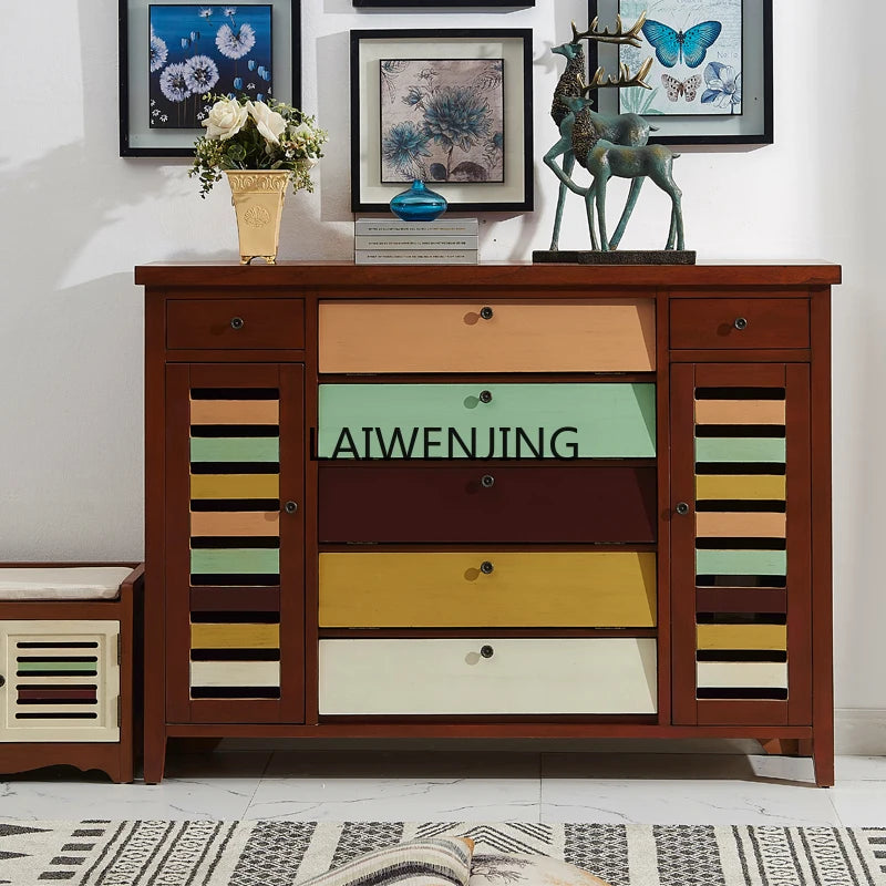 XL  American country shoe cabinet solid wood living room porch cabinet multi-functional locker