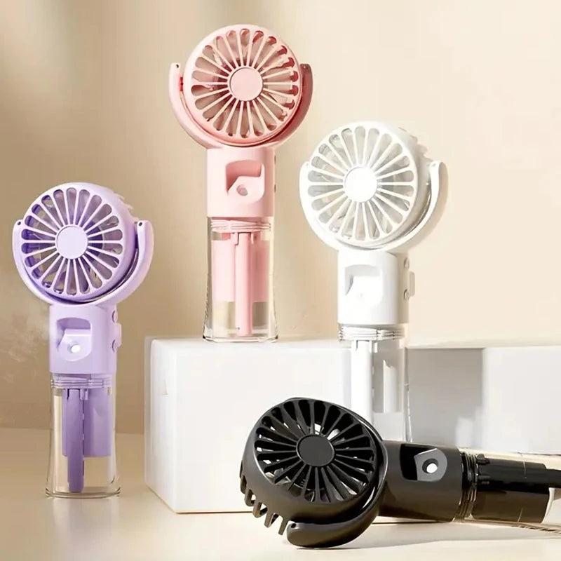 Portable hand-held spray fan with humidifier -4-speed adjustment, USB charging, suitable for desk or travel,