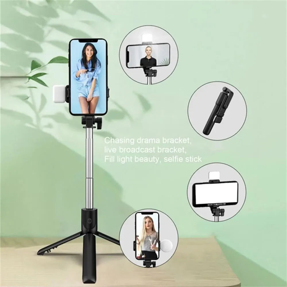 Wireless Selfie Stick Foldable Tripod Stand With Bluetooth Remote Extendable Tripod With LED Light For Cell Phone Live Streaming