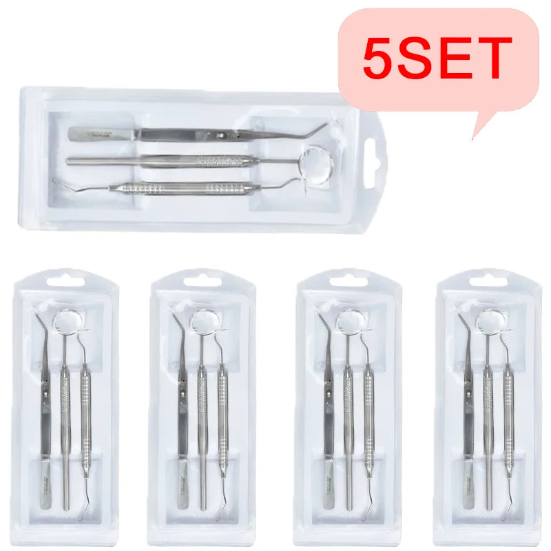 5pcs Dental Double Ended Mouth Mirror Probe Tweezers Tool Dentist Teeth Whitening Cleaning Kit