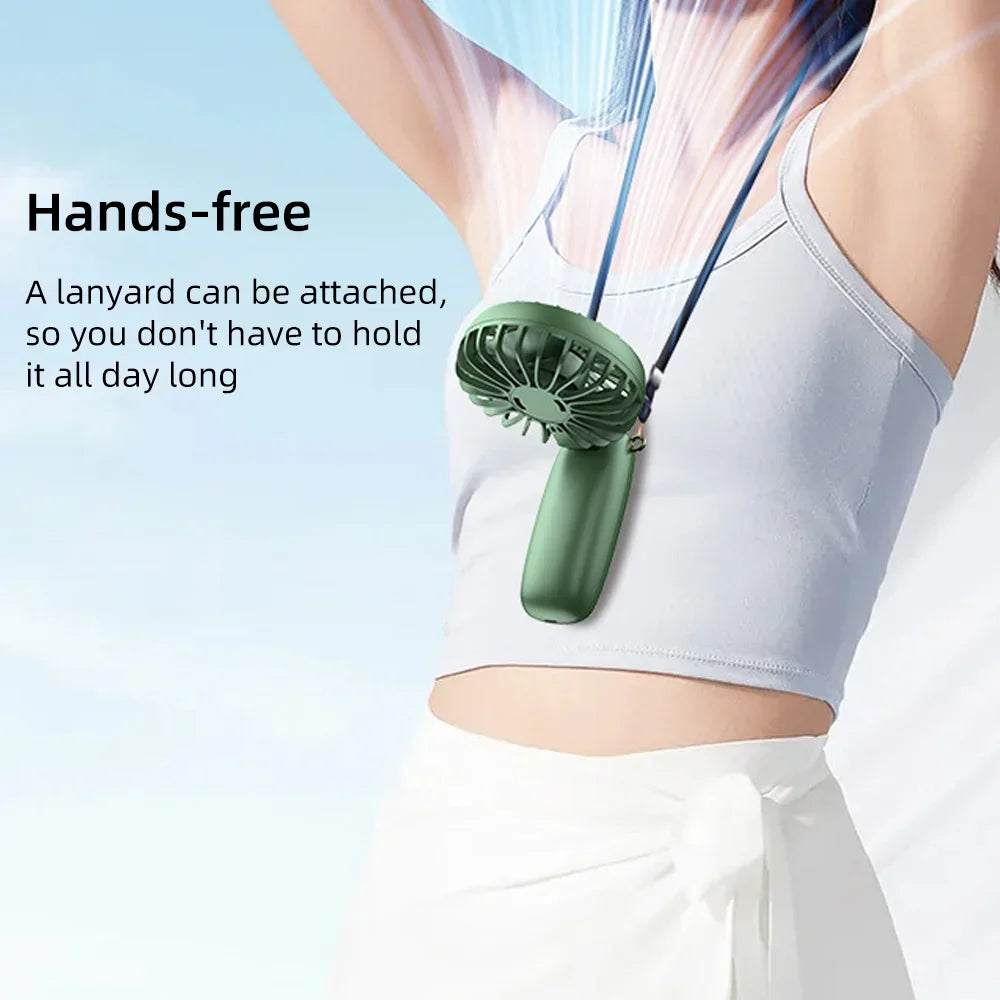 Handheld Mini Fan with 6 Speed Settings, USB Rechargeable, Foldable Design, Phone Stand & Neck Hanging, Portable for Desk/Outdoo