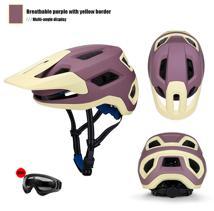 2pcs Bike Riding Helmet Glasses Suit Electric Vehicle Road Mountain Bicycle Helmet Cycling PC Lightweight Breathe Safety Helmet