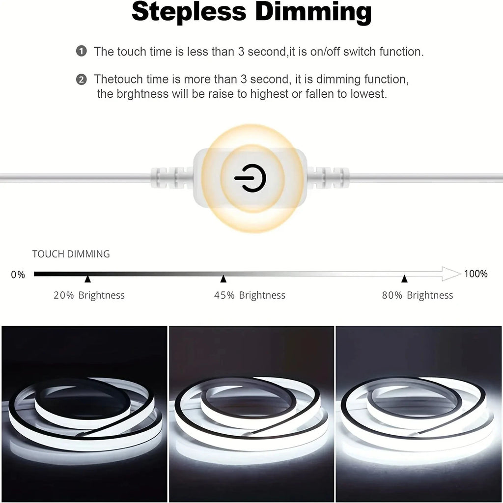 5V USB Touch Sensor LED Neon Strip Light Dimmable Flexible Silicone Tape Light Home Decor for Kitchen Living Room Bedroom Closet